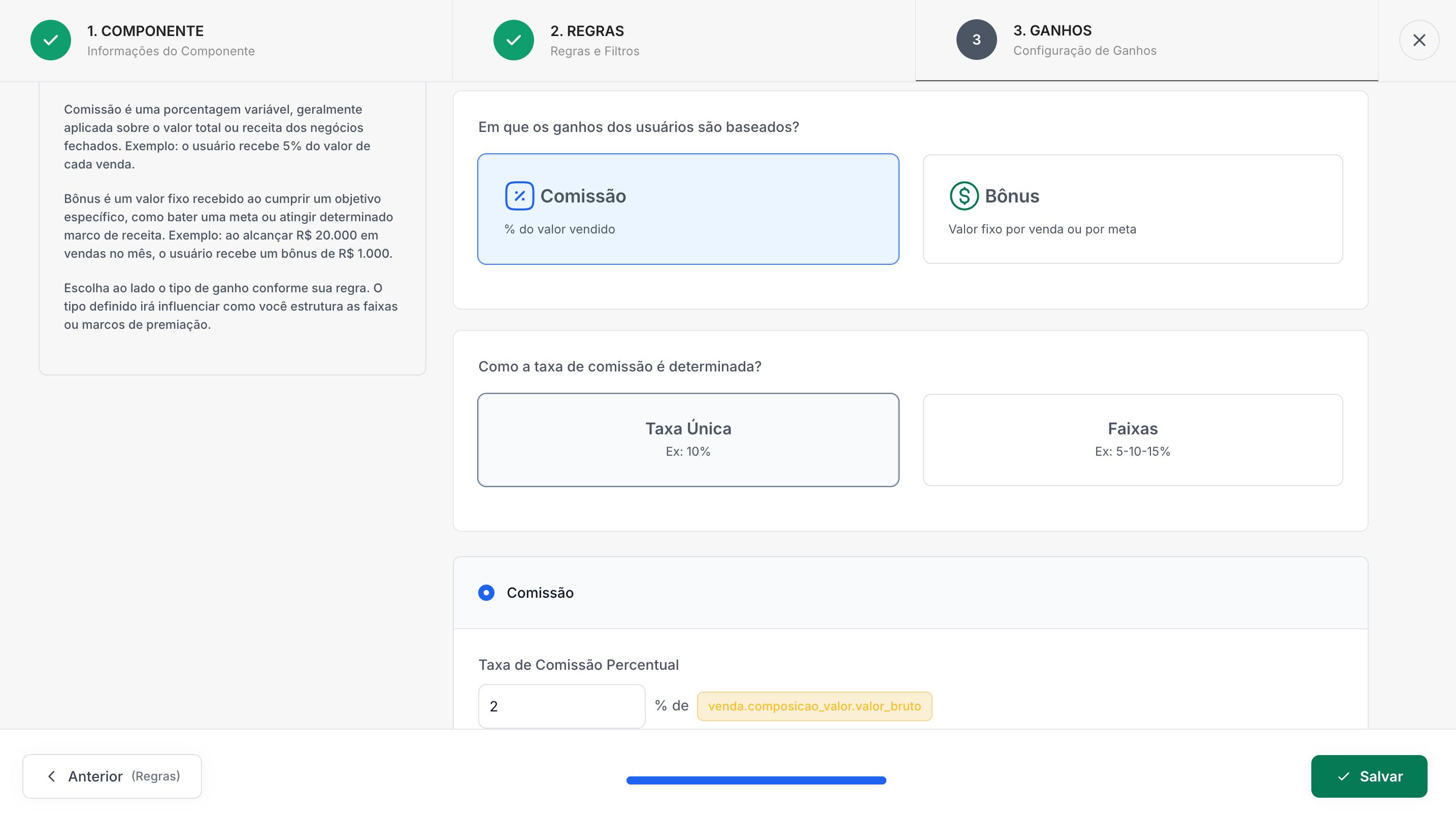 Configure suas regras